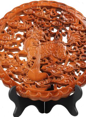 吉辰轩 财富麒麟桃木看盘摆件 麒麟送才