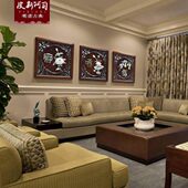 饰品 饰画墙壁立体浮雕花玄关装 东阳木雕中式 玉雕画挂件客厅背景装