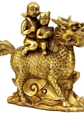 黄铜麒麟送子麒麟摆件麒麟驮男孩女孩一对金童玉女家居创意工艺品