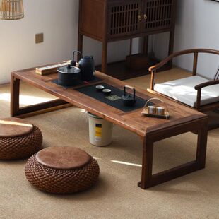 阳台榻榻米茶桌日式禅意矮茶桌茶台炕桌新中式黑胡桃木实木小茶几