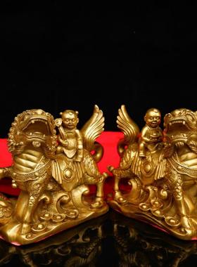 铜麒麟摆件一对纯铜麒麟送子工艺品家用客厅卧室装饰品招财工艺品