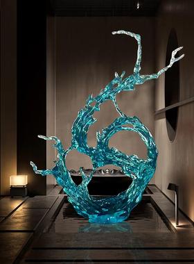 酒店大堂轻奢透明浪花树脂摆件样品屋展示中心样板间落地雕塑软装
