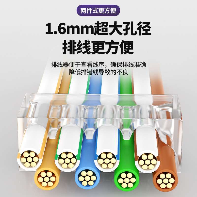 Cncob大孔径1.6mm50u加厚镀金水晶头两件式万兆屏蔽网络线接头