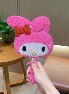 helloKitty满钻镜子手工贴钻改造手持化妆镜美乐蒂diy手柄镜子