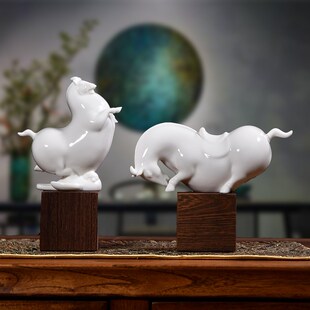 墨修缘德化白瓷唐马马摆件新中式客厅书房书架博古架装饰小工艺品