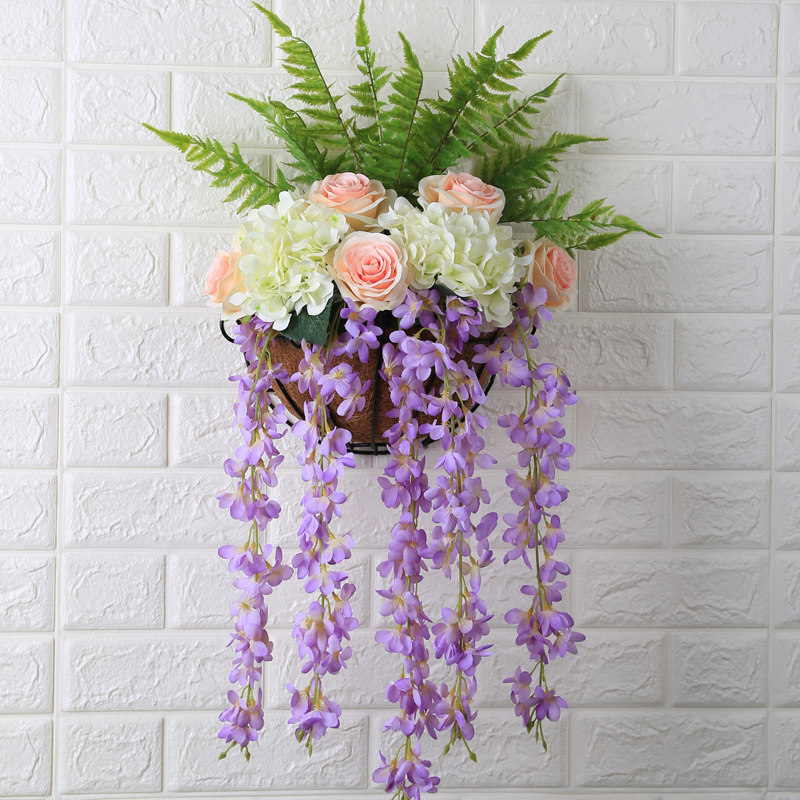 仿真花壁挂玫瑰花花篮套装百合花假花藤装饰室内居家田园装饰室内