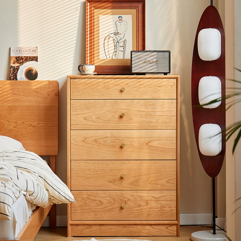 北欧樱桃木五斗柜卧室纯实木储物收纳柜客厅家用落地原木五斗柜