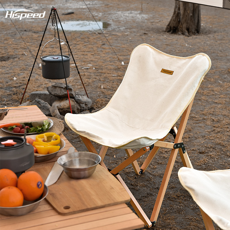 Hispeed旗速户外实木折叠椅便携式休闲躺椅露营野餐帆布椅导演椅