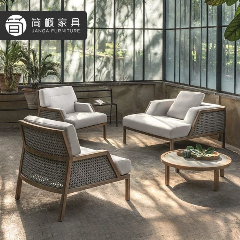 户外别墅庭院沙发高端柚木茶几藤沙发组合酒店民宿休闲沙发家具