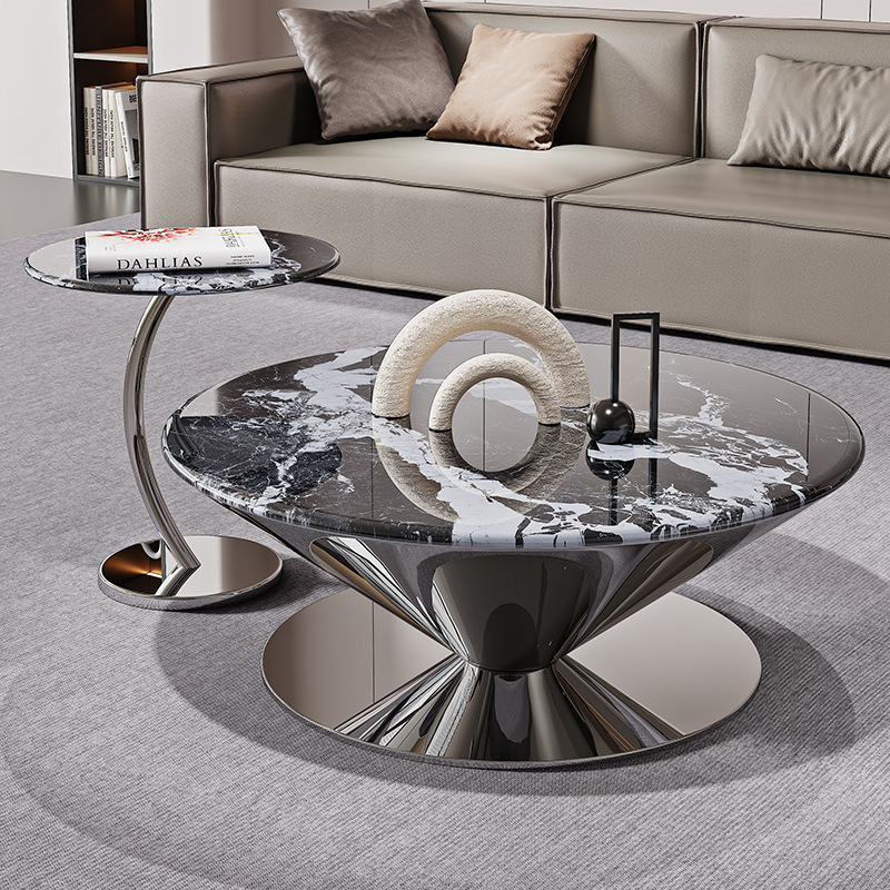 轻奢极简大理石茶几客厅简约现代小户型大小圆组合设计师飞碟茶几