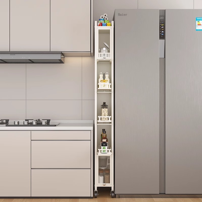 冰箱侧面抽拉柜厨房极窄夹缝置物架落地侧边缝隙收纳架窄缝抽拉架