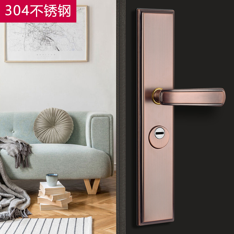 可调红古铜多功能防撬防盗门拉手锁大门把手不锈钢加厚防盗门面板