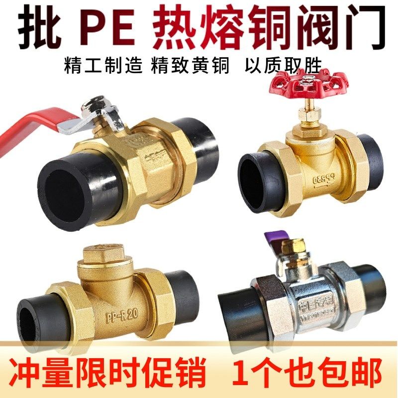 PE双活接铜球阀 20 25 32 烫接PE热熔黑色自来水管铜铜止回阀闸阀