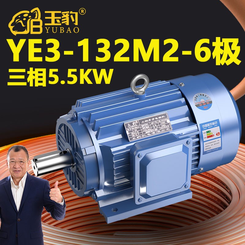 132M2-6极全新YE3系列三相异步电动机国标5.5KW电机380V三相全铜