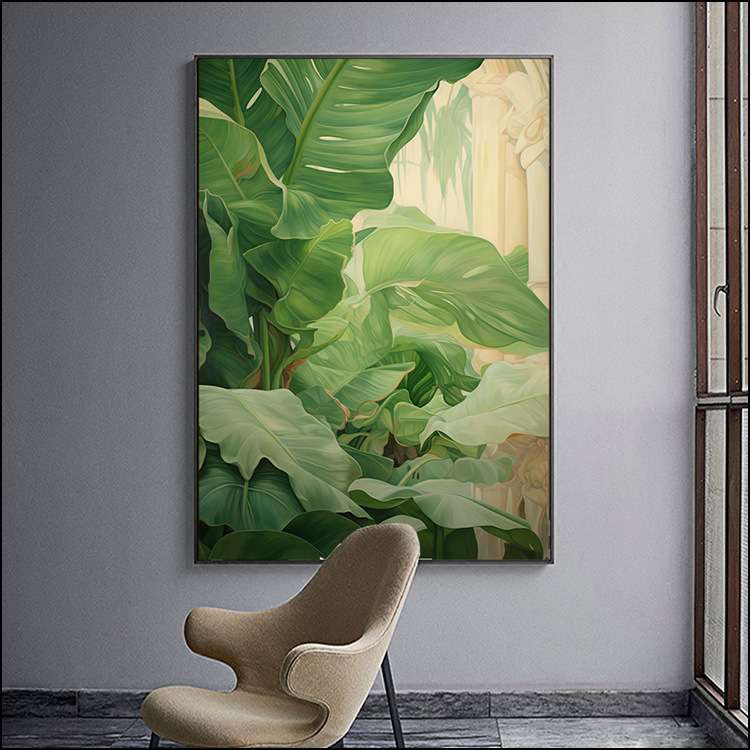 现代抽象线条艺术立体花卉轻奢客厅装饰画芭蕉叶吉祥挂画图片