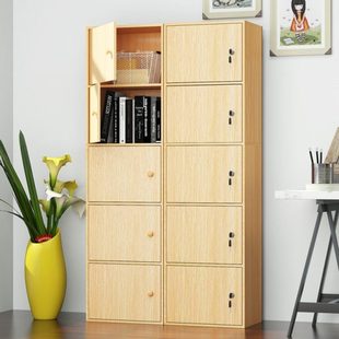 带锁收纳柜小柜子带门家用储物柜学生书柜书架简约现代置物架木柜