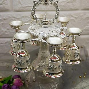 俄罗斯银锡高脚杯酒杯架挂杯架 酒店KTV锡制彩绘酒杯酒杯架挂杯