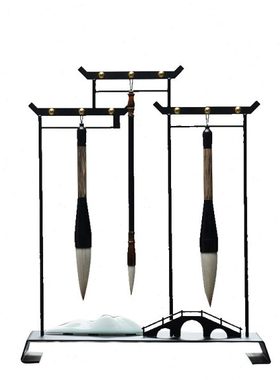 现代新中式禅意毛笔架摆件创意样板间书房办公桌书桌软装饰品摆设