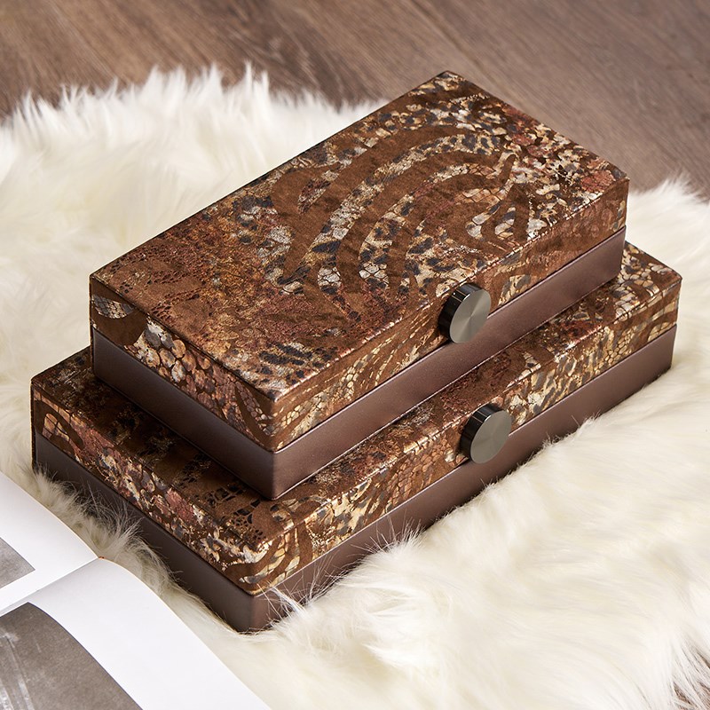 覆古织物矩形艺术木制p皮革装饰盒客厅橱柜衣帽间梳妆台岛装饰品