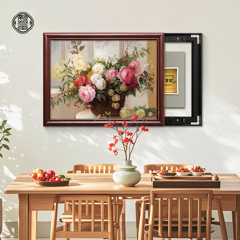 花卉新中式电表箱装饰画遮挡配电箱电闸盒入N户餐厅复古挂画免打图片
