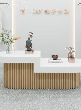 白色流衣水中岛台吧台展示桌产服装店店帽EWQ间包包鞋展示柜品陈