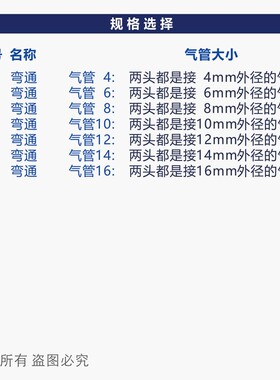 PV弯通气动蓝黑色快插90度直角弯头接头塑料气管PV-46/8/10/12/16