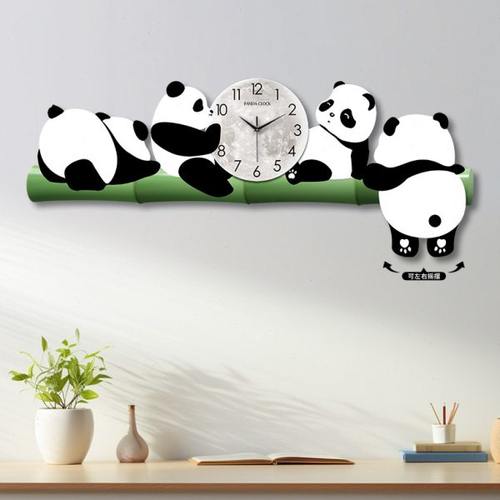 熊猫挂钟装饰画沙发2024新款客厅创意时钟餐厅背景墙钟表挂画