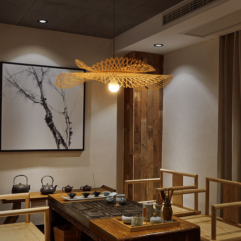 新中式竹艺竹编灯创意客厅卧室吧台民宿饭店中式餐饮灯笼餐厅吊灯