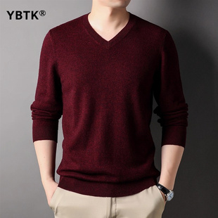 鄂尔多斯市新款男士100羊绒衫商务V领针织衫山羊绒毛衣打底衫男士