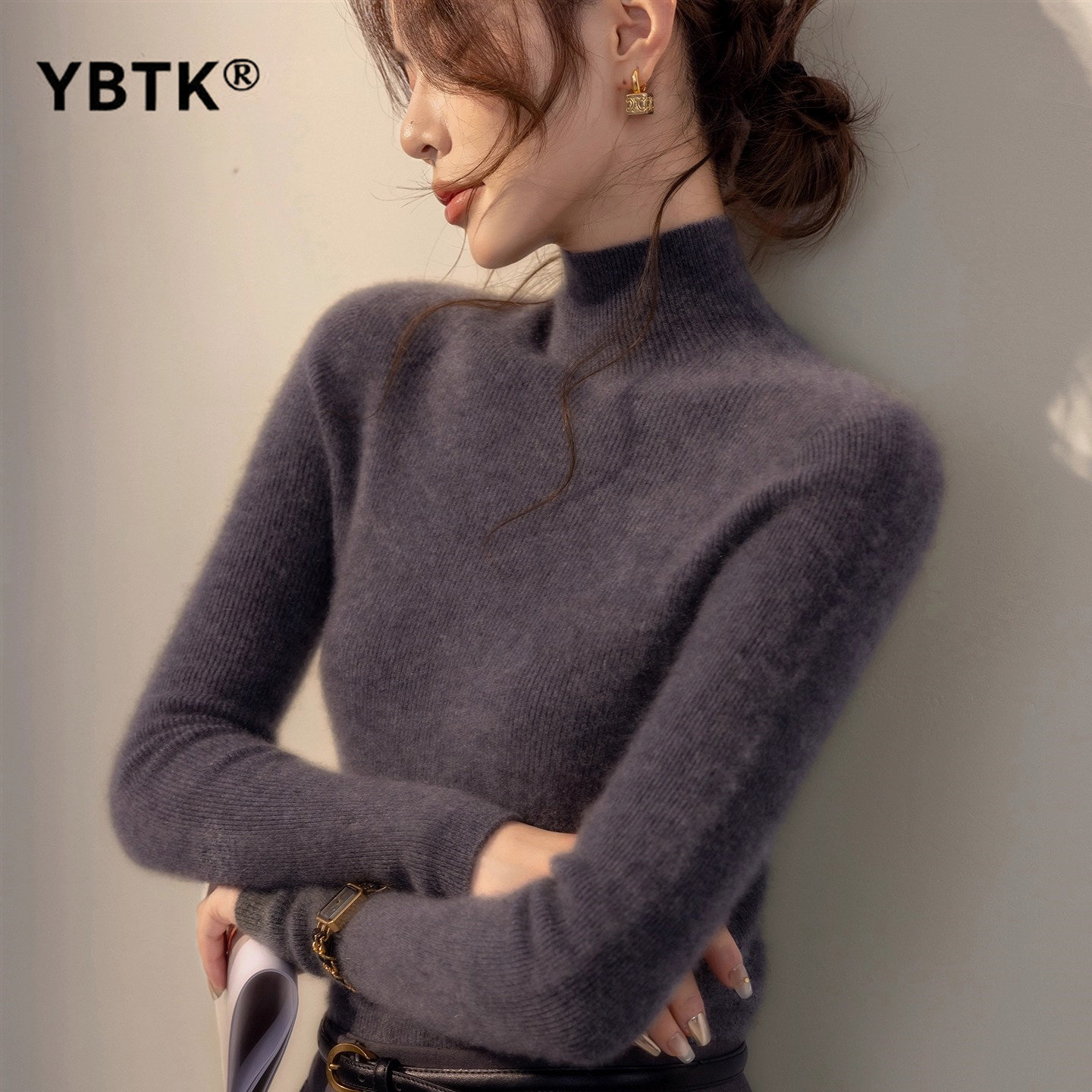 鄂尔多斯市羊绒衫女半高领打底衫秋冬内搭2025新款修身针织毛衣