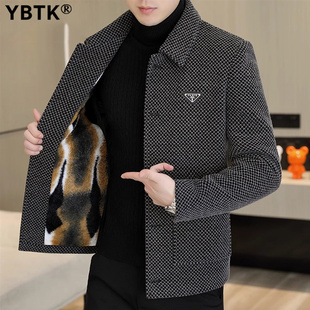 大衣男夹克金貂绒加绒加厚翻领短款 官方正品 新款 秋冬季 外套 男士