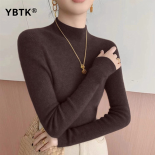 鄂尔多斯市2025新款羊绒衫女半高领针织衫厚款打底上衣修身毛衣女