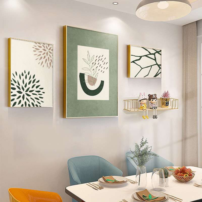 北欧风餐厅饭厅装饰画绿色小清新餐桌组合挂画抽象花卉厨房壁画图片