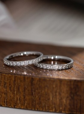 不掉色~超闪整圈银色微镶锆石戒指女G指环食指可叠戴轻奢高级配饰