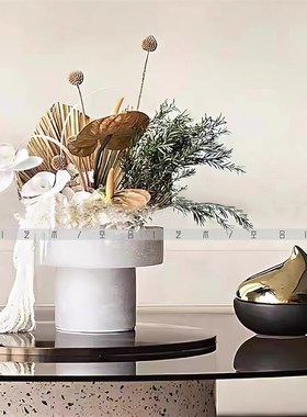 空合 新中式大h理石几何云石花器花艺 样板间样品屋展示中心酒店