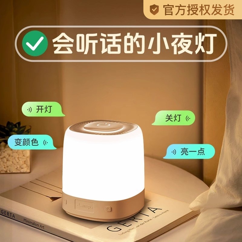 智能语音灯c小夜灯声控感应卧室床头睡觉定时家用夜晚台灯2024新