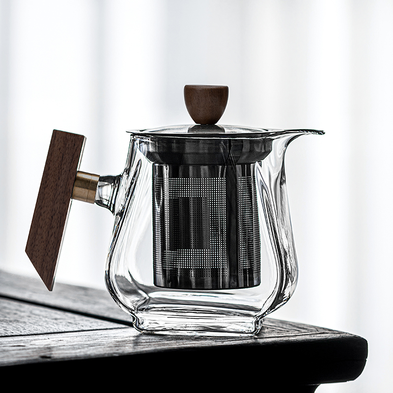加厚玻璃泡茶壶耐高m温简约茶具单壶家用客厅实木侧把冲茶器沏茶