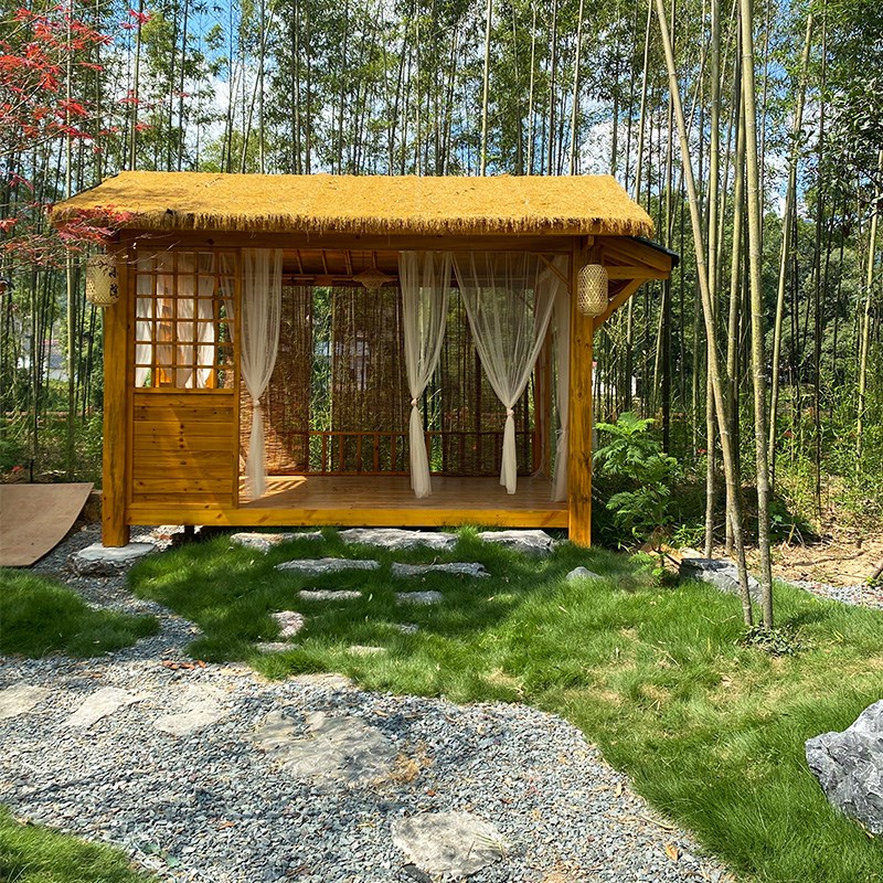 亭子户外凉亭庭院农村小r院网红四角茶室民宿房防腐木茅草造景木