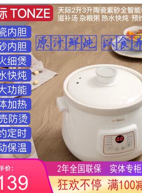 天际紫砂电炖锅1-2-3-4人 家用宿舍煮粥煲汤BB辅食陶瓷锅文火慢炖