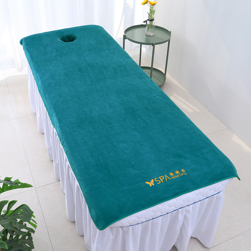 高端美容院专用铺床巾带洞大毛巾y纯色吸水不掉毛浴巾床单定制log