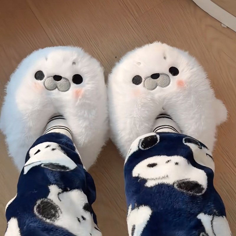 小海豹棉拖鞋家居室内防滑地板棉鞋卡通可爱毛绒公仔加厚保暖棉鞋