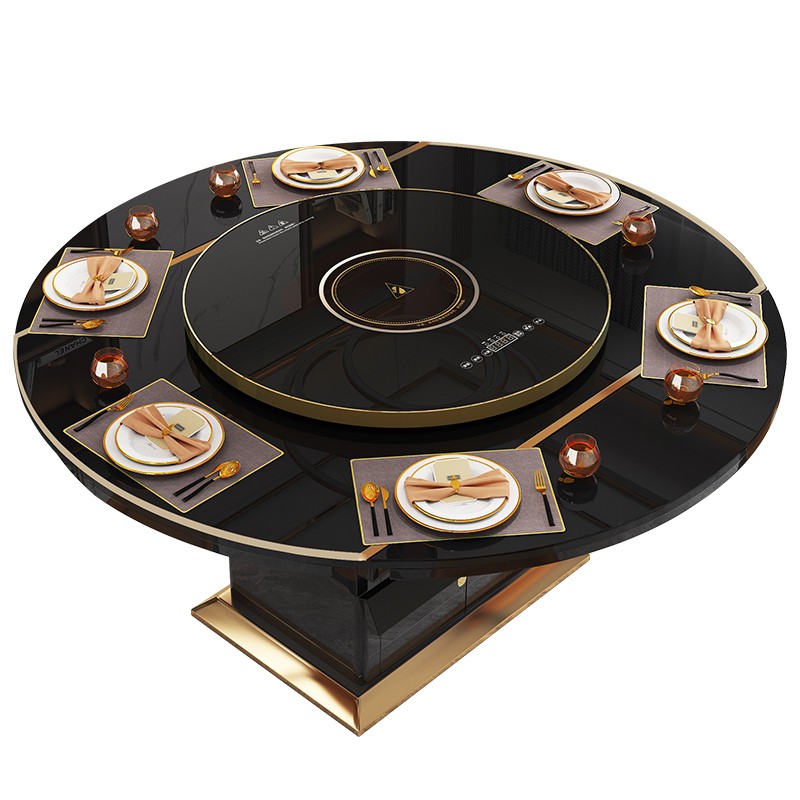 轻奢多功能折叠餐桌椅组合家用小户型现代简约电磁炉可变圆桌饭桌