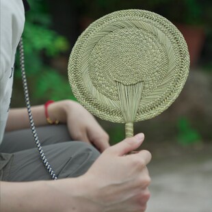 夏季 草扇古风团扇 手工蒲扇灯芯草扇子儿童宝宝扇草编出行扇老式