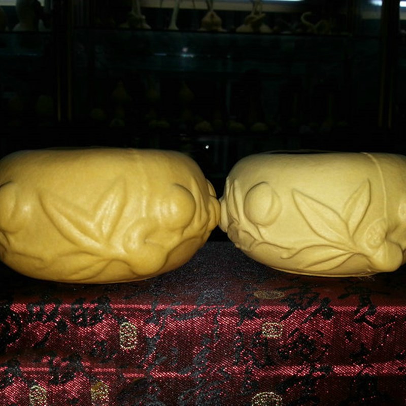 丰一阁精品仿清官模范制髹大漆桃型天然葫芦水盂笔洗摆件匏器一对