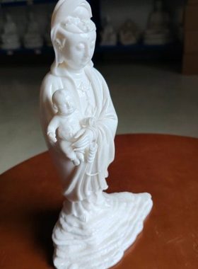 羊脂玉白瓷送子观音菩萨像28*18cm孤品一尊