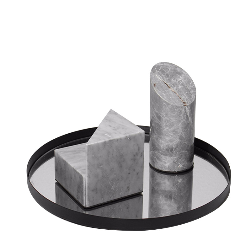 简约现代黑色镜面金属托盘摆件样板房茶几电视柜餐桌收纳装饰品