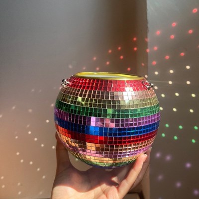 跨境Disco Ball Planter悬挂镜面球形塑料花盆园艺吊篮迪斯科花盆