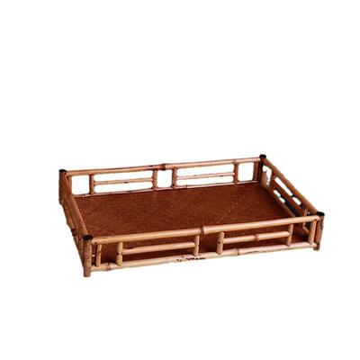 七月七手工竹编梅鹿竹托盘茶具茶道托盘竹制品茶棚席面茶托盘干泡