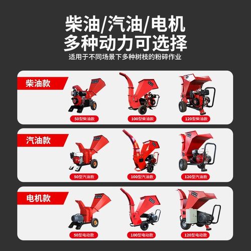碎枝机果园树枝粉碎机柴油汽油款多功能移动粉碎家用秸秆碎木机