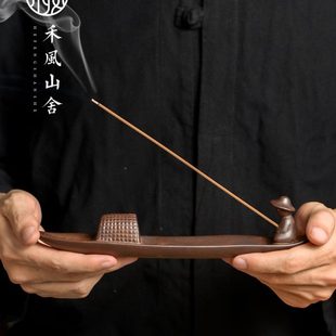 陶瓷手作线香插家用檀香线香炉室内书房点香器净化空气荷花卧香炉